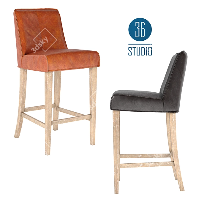 OM Leather Bar Stool: Elegant Comfort in Premium Top Grain Leather 3D model image 1
