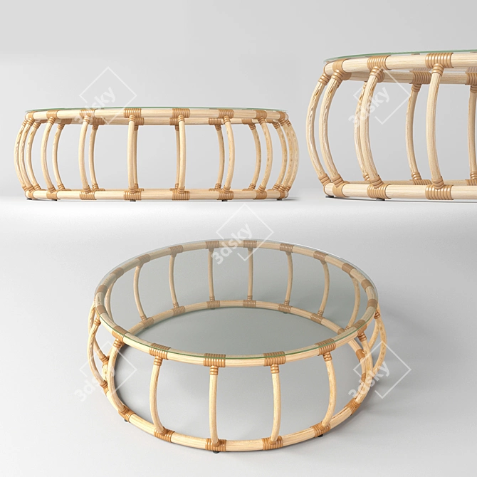 Natural Rattan Round Coffee Table 3D model image 1