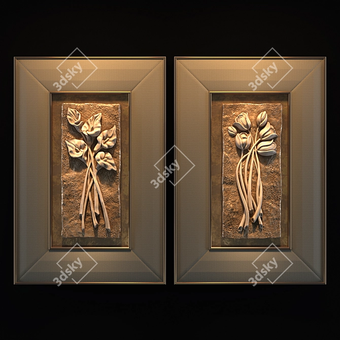 Elegant Floral Diptych: Tulips & Callas 3D model image 1