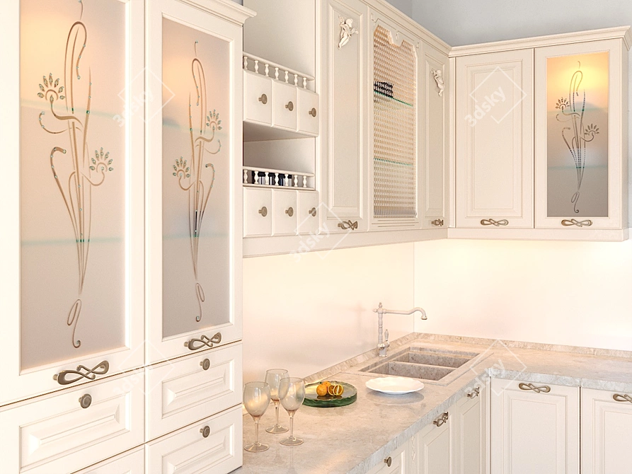 Ivory Kitchen Courtyard: A Romantic and Exquisite Addition to Any Interior 3D model image 2