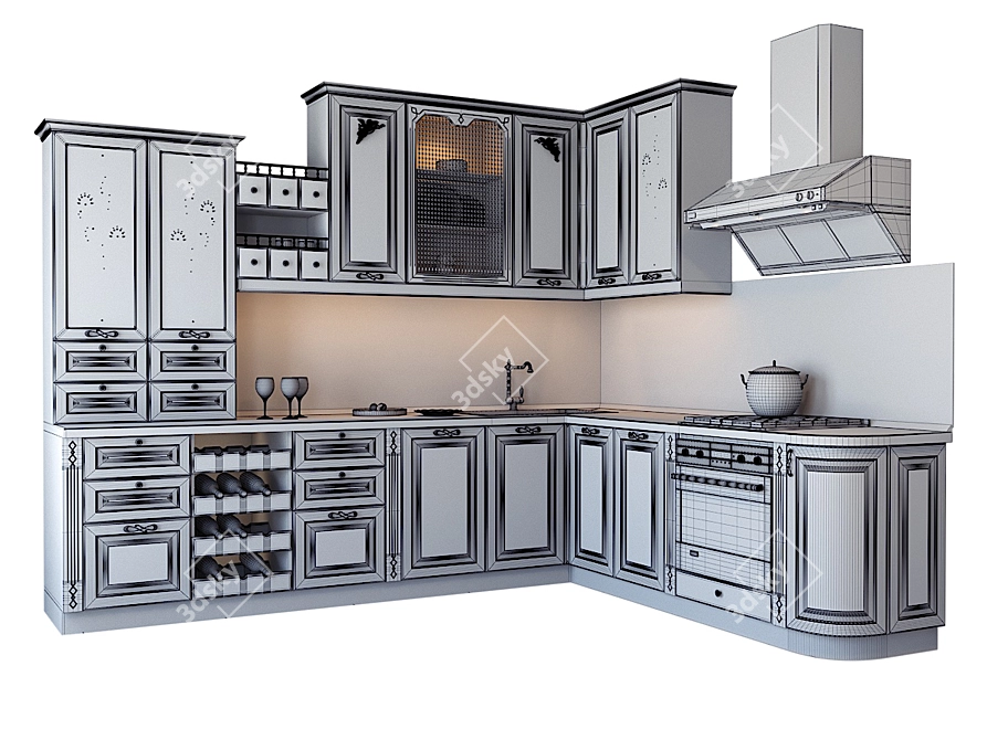 Ivory Kitchen Courtyard: A Romantic and Exquisite Addition to Any Interior 3D model image 3