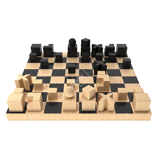 Bauhaus Chess Set: Modern Minimalism 3D model image 1