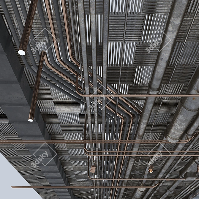 Rustic Pipe Ceiling with Lights 3D model image 3