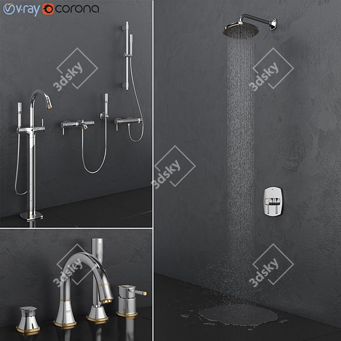 GROHE Grandera Gold Bath & Shower Set 3D model image 1