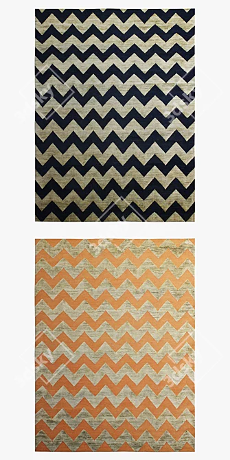 Zig Zag Rugs - Natural, Orange, Slate Blue 3D model image 2