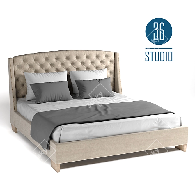 Elegant Linen Upholstered Double Bed 3D model image 1