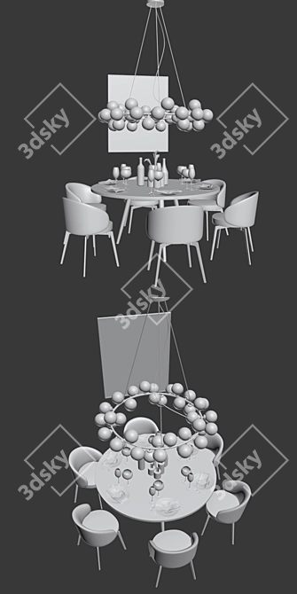 Elegant Dining Set: Lema Chair, Mid-Century Table, Chandelier 3D model image 3