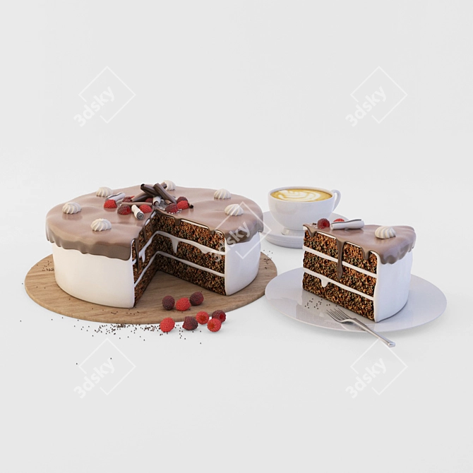 Delicious Dark and White Chocolate Cake 3D model image 1