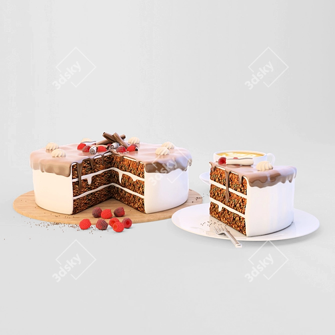 Delicious Dark and White Chocolate Cake 3D model image 2