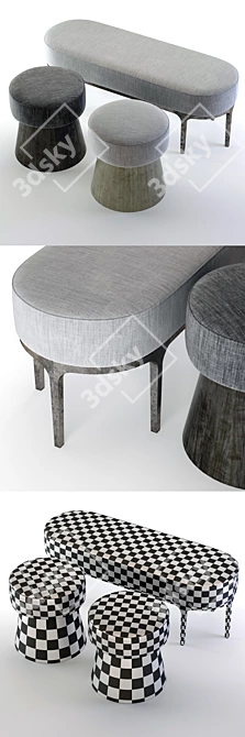 Modern Metal Benches by Bernhardt 3D model image 2