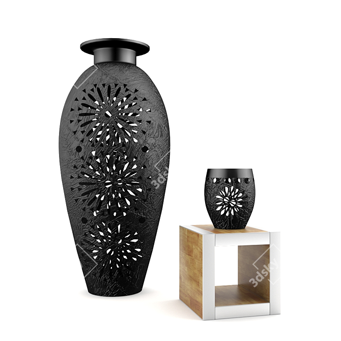 Black Mexican Vase and Cup Set 3D model image 1