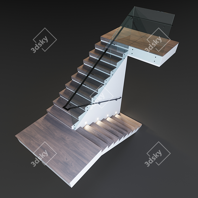 Minimalist Glass and Metal Ladder 3D model image 2