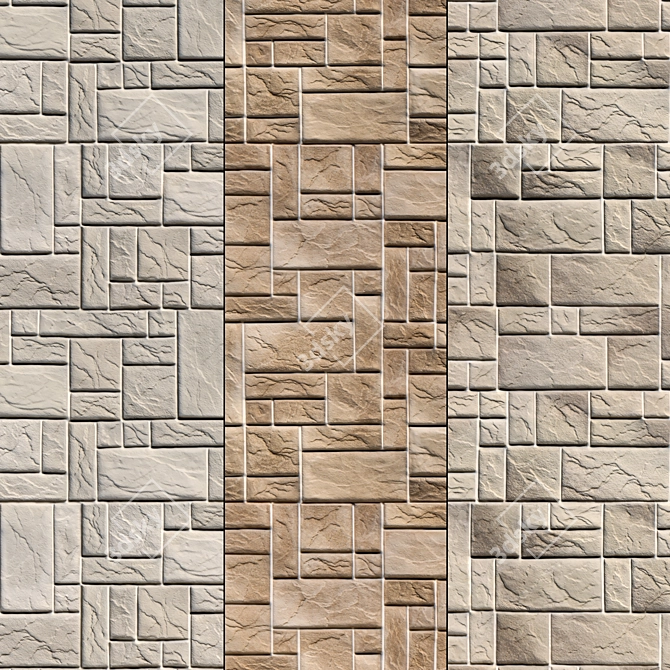 Modern Stone Wall Set - Vray Material 3D model image 1