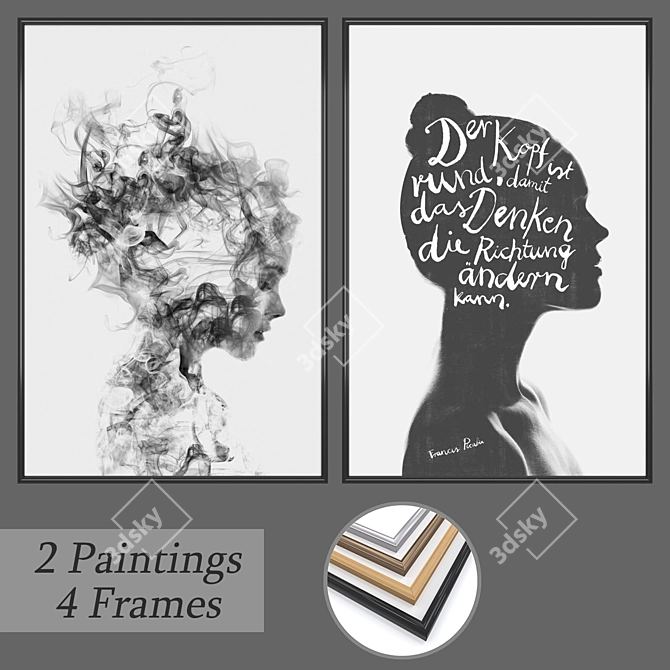 Elegant Wall Art Set with Frame Options 3D model image 1