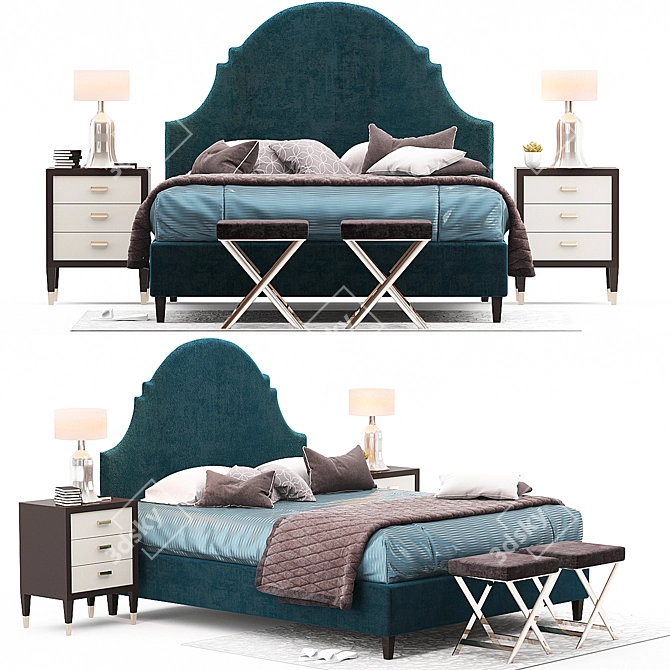 Luxurious Bernhardt Upholstered Bed 3D model image 1