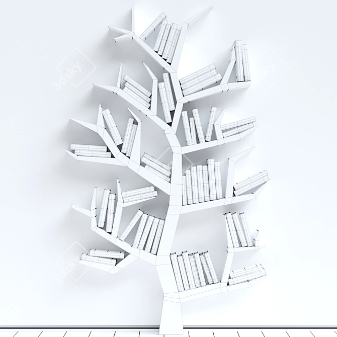Wooden Bookshelf 3D Model 3D model image 2