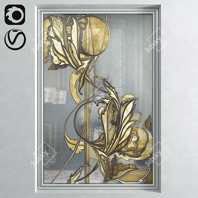 Art Deco Stained Glass Window: Timeless Elegance for Your Space 3D model image 1