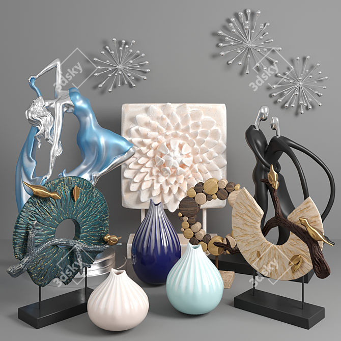 Elegant Home Decor Set: Panel, Figurine, Vase, Sculpture 3D model image 1