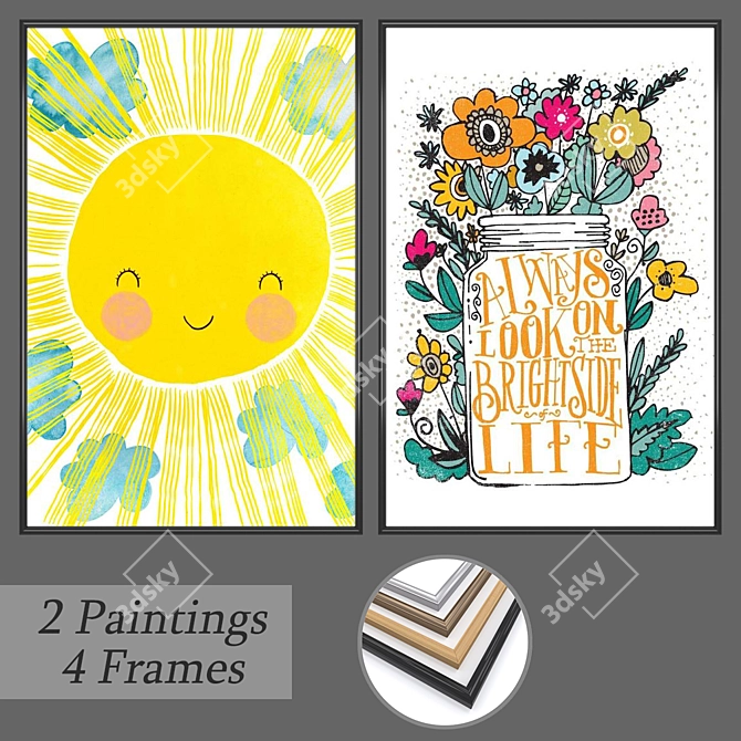 Elegant Wall Art Set: 2 Paintings, 4 Frame Options 3D model image 1