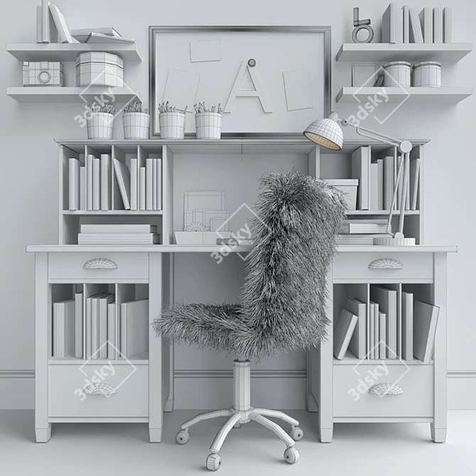 Sleek Office Ensemble: Table, Armchair, Magazine, Books, Lamp, Decor 3D model image 2