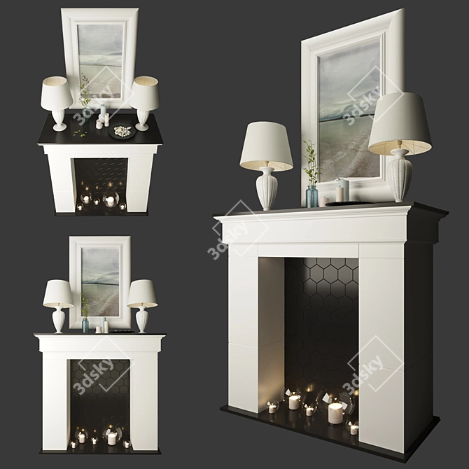 Title (English): Elegant Fireplace with Table Lamps & Candles 3D model image 1