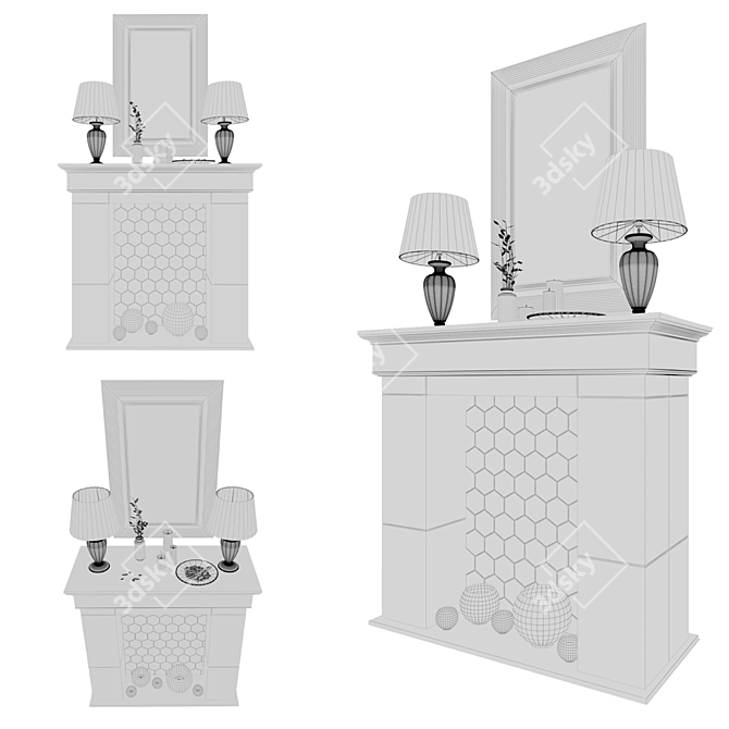 Title (English): Elegant Fireplace with Table Lamps & Candles 3D model image 3