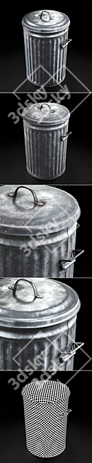 Durable Galvanized Trash Can 3D model image 2