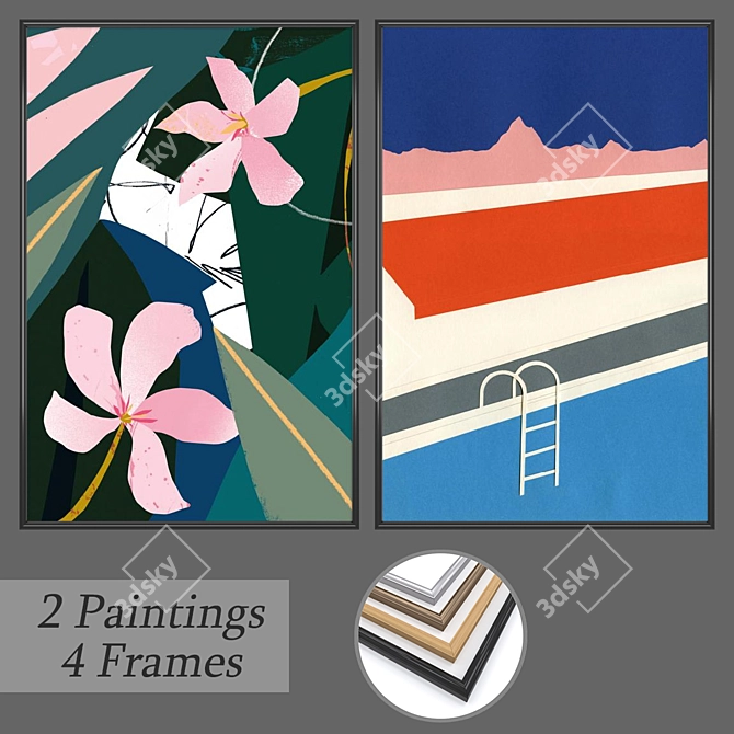 Diverse Framed Wall Paintings Set 3D model image 1