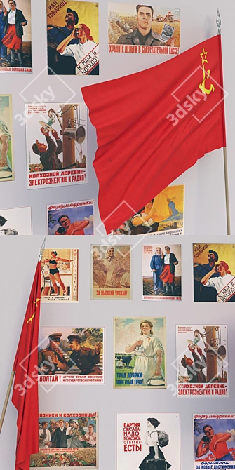 Soviet Union Flag and Posters 3D model image 2