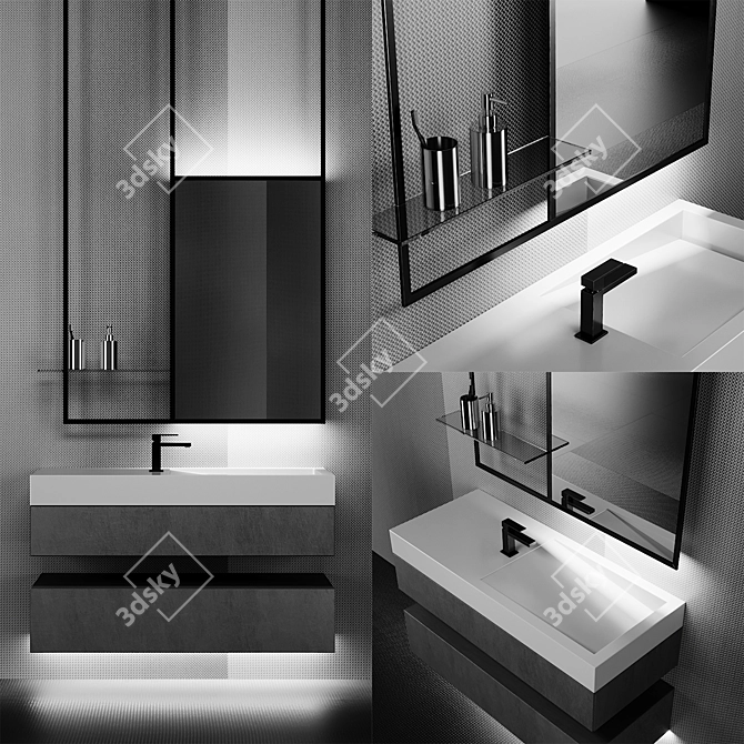 Customizable Bathroom Set: Sink, Mirror with Shelf, Faucet & Tiles 3D model image 2