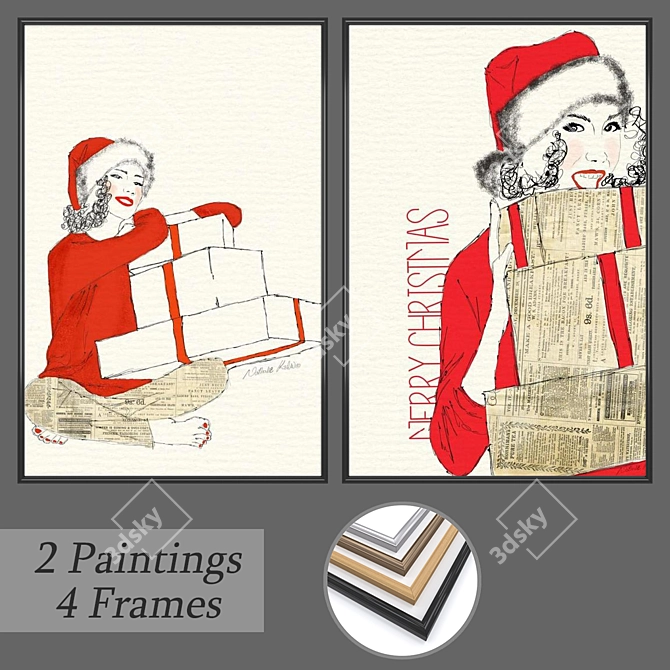 Seth Wall Art Set with 2 Paintings & 4 Frame Options 3D model image 1