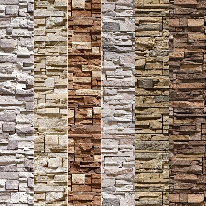 Modern Stone Walls Vray Set 3D model image 1