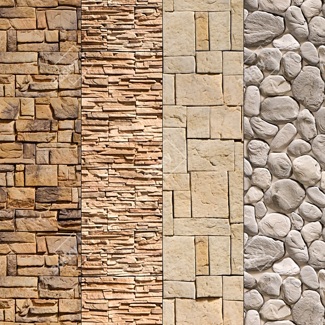 Modern Stone Walls - Vray Material 3D model image 1