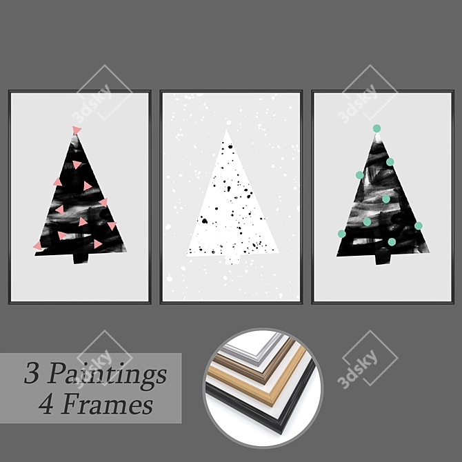 Frame Set with Wall Paintings 3D model image 1