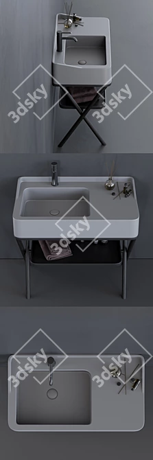 Siwa: Modern Rectangular Ceramic Washbasin 3D model image 2