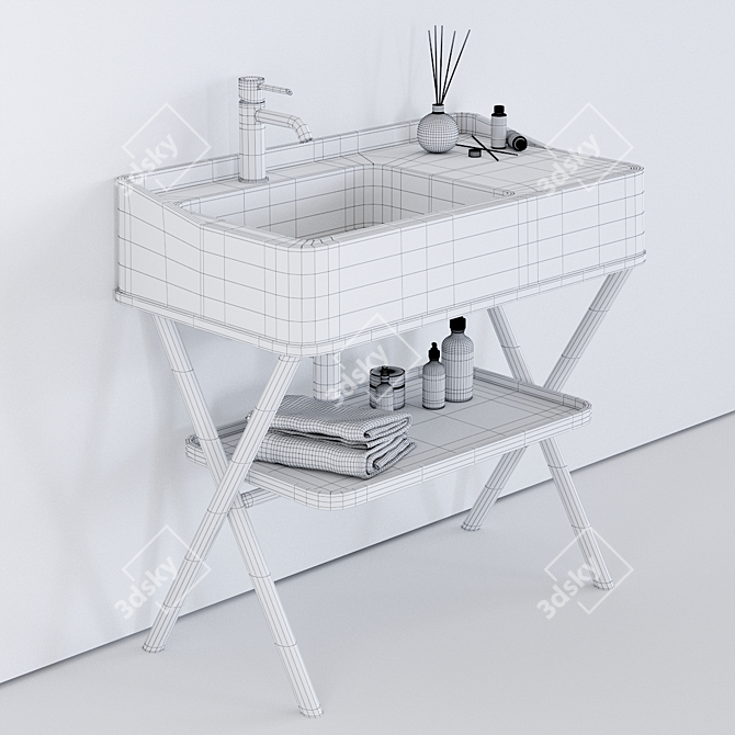 Siwa: Modern Rectangular Ceramic Washbasin 3D model image 3