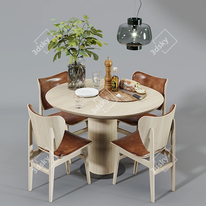 Scandinavian Dining Set: NORR11 Elephant Chair, Piet Boon OLLE Table & Hem DUSK Pendant Lamp 3D model image 1