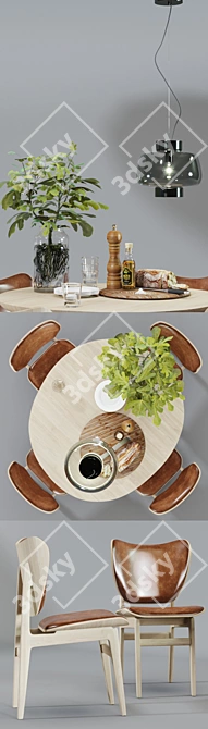 Scandinavian Dining Set: NORR11 Elephant Chair, Piet Boon OLLE Table & Hem DUSK Pendant Lamp 3D model image 2