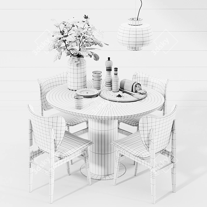 Scandinavian Dining Set: NORR11 Elephant Chair, Piet Boon OLLE Table & Hem DUSK Pendant Lamp 3D model image 3