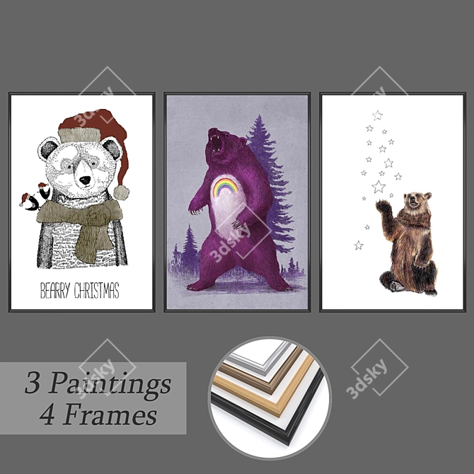 Wall Art Set #548 - 3 Paintings with 4 Frame Options 3D model image 1