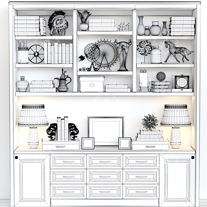 Open Shelf with Decor - 3D Model 3D model image 3