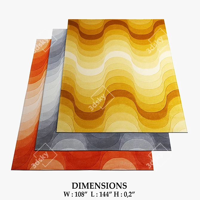 Vibrant Wave Rugs in Yellow, Grey, and Orange 3D model image 1