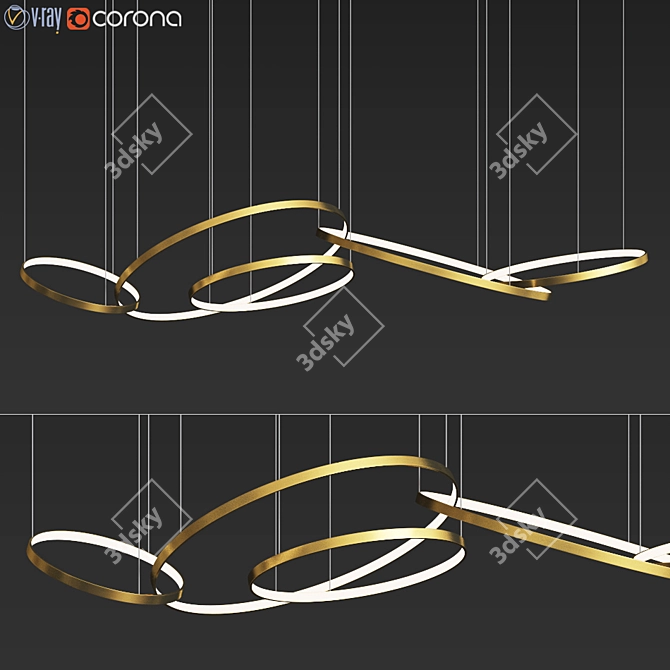 Golden Ring Chandelier - Modern Brass LED Pendant 3D model image 1