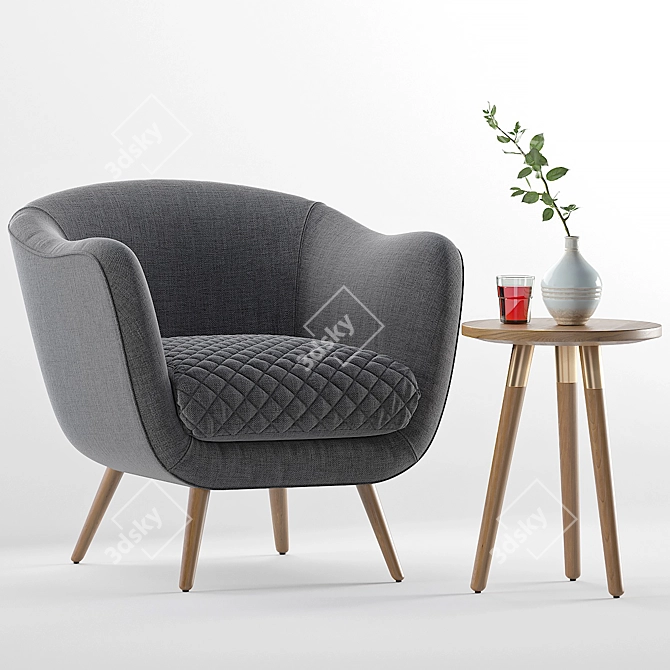 Modern Grey Accent Chair & Oak Side Table 3D model image 1