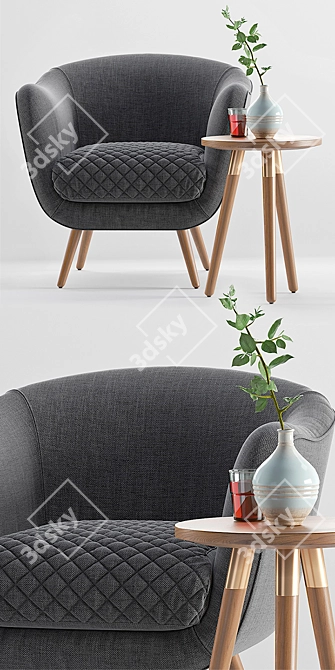 Modern Grey Accent Chair & Oak Side Table 3D model image 2