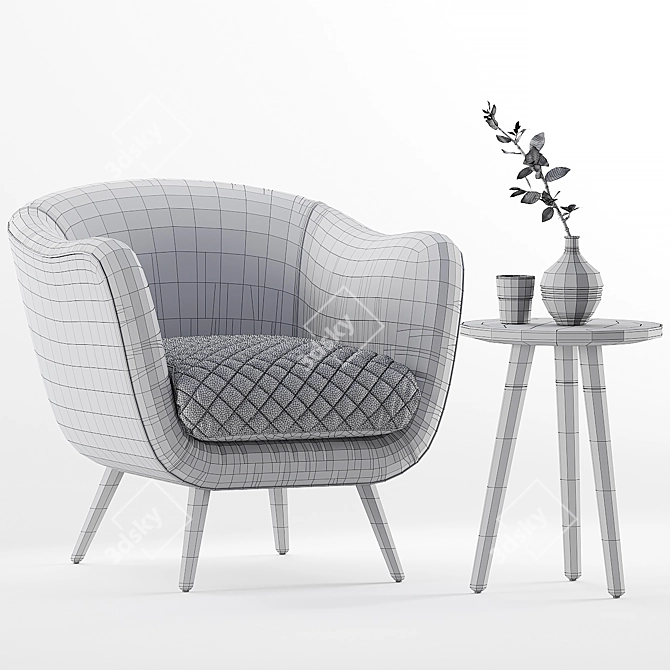 Modern Grey Accent Chair & Oak Side Table 3D model image 3