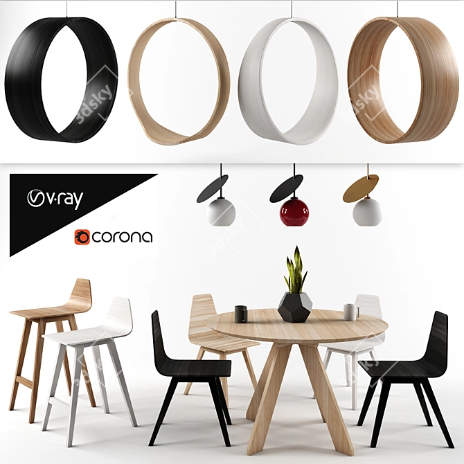 Iwona Kosicka Furniture Set: Interior Swings, Chairs, Stools & Pendant Lights 3D model image 1