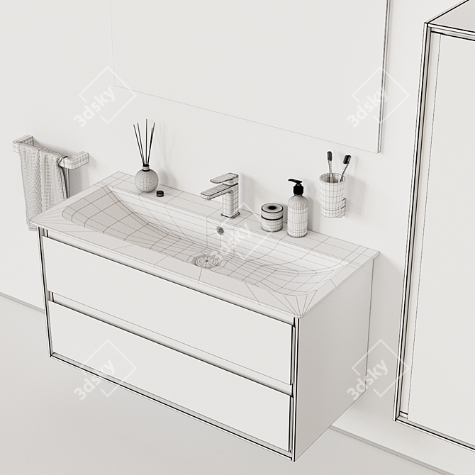 Modern Lacquered Vanity Unit with Drawers 3D model image 3