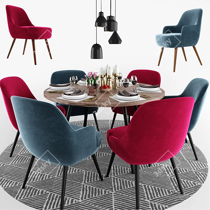 Modern Walter Knoll Dining Chair Set 3D model image 1