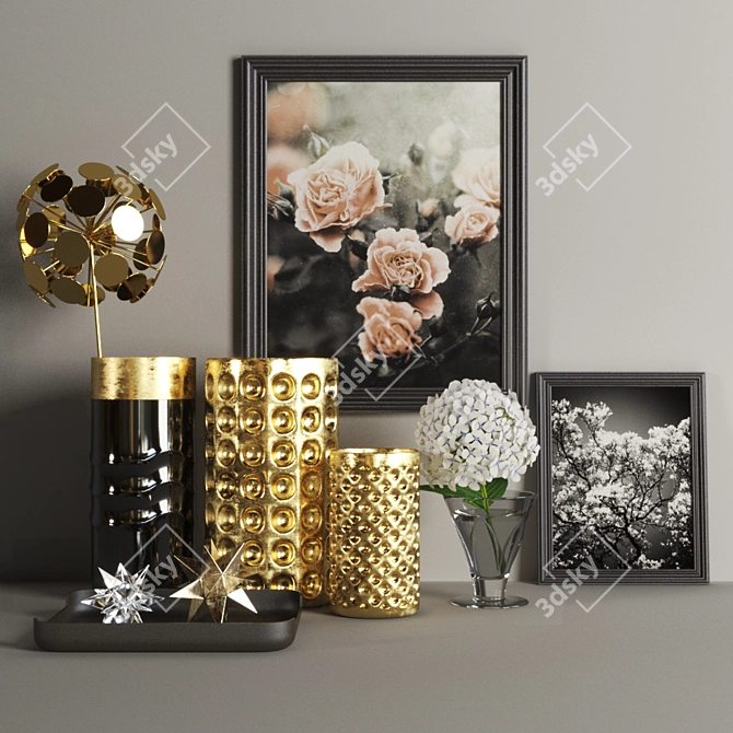 Golden Vases with Glass Displacement Modifier 3D model image 1